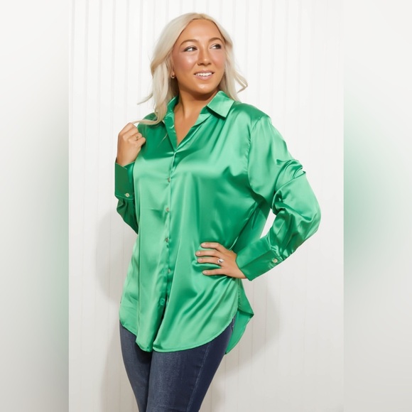 GeeGee New Love Satin Button Down Shirt - Picture 7 of 10